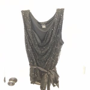 Sequin Cowl Neck Top w/ Tie